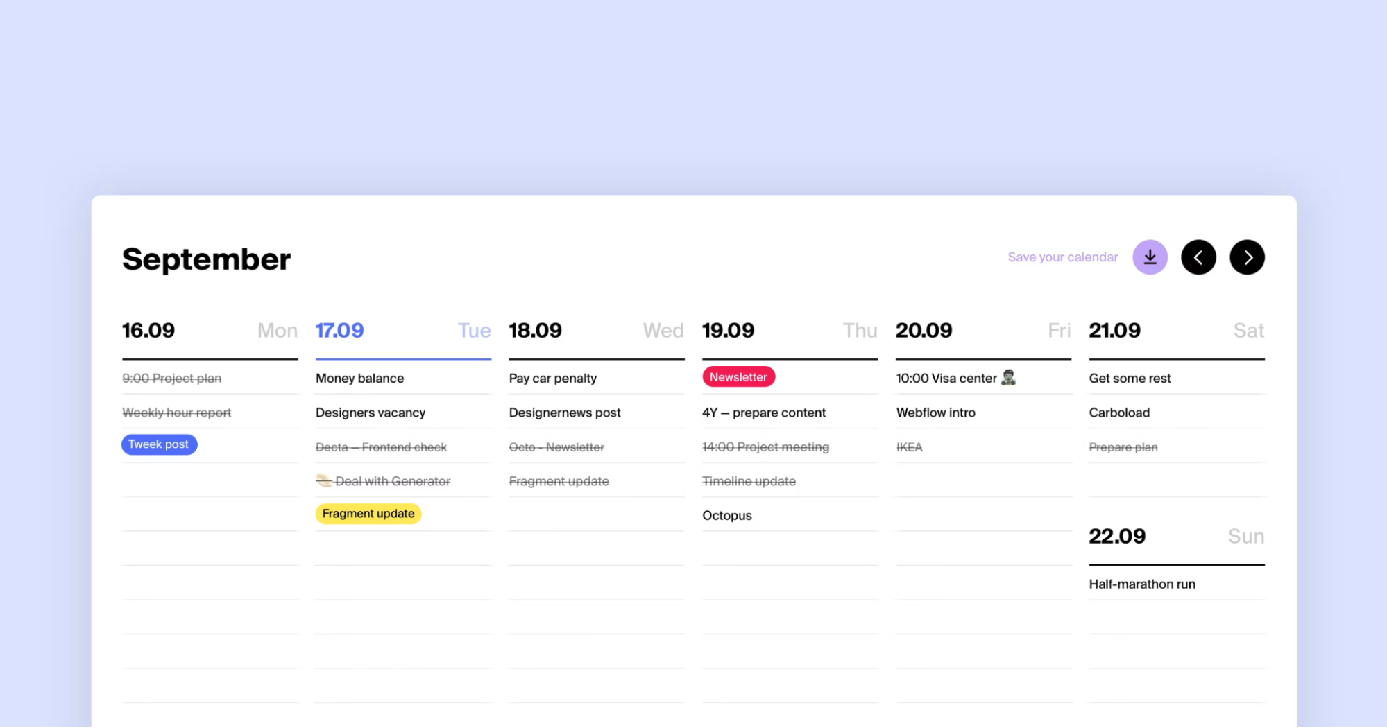 Tweek Calendar product